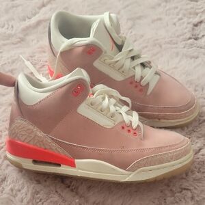 Jordan Women's Pink and White Retro Sneakers with Coral Accents